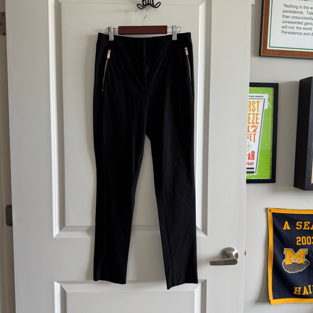 H&M Black Tapered Pants with Gold Zipper Detail – Size 6